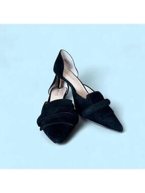 Antonio Melani Black Suede Tiered Pointed Toe Kitten Heels